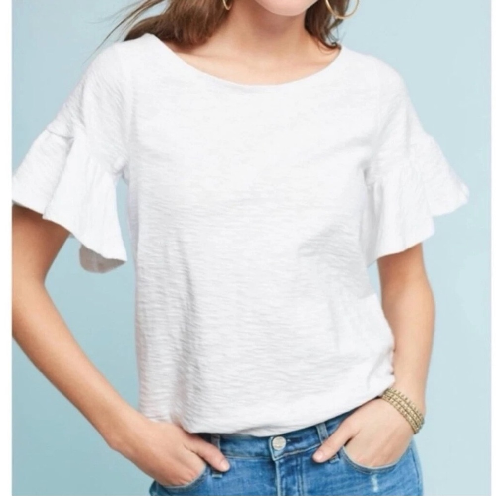 Anthropologie Christel White Ruffle Sleeve Top - XS